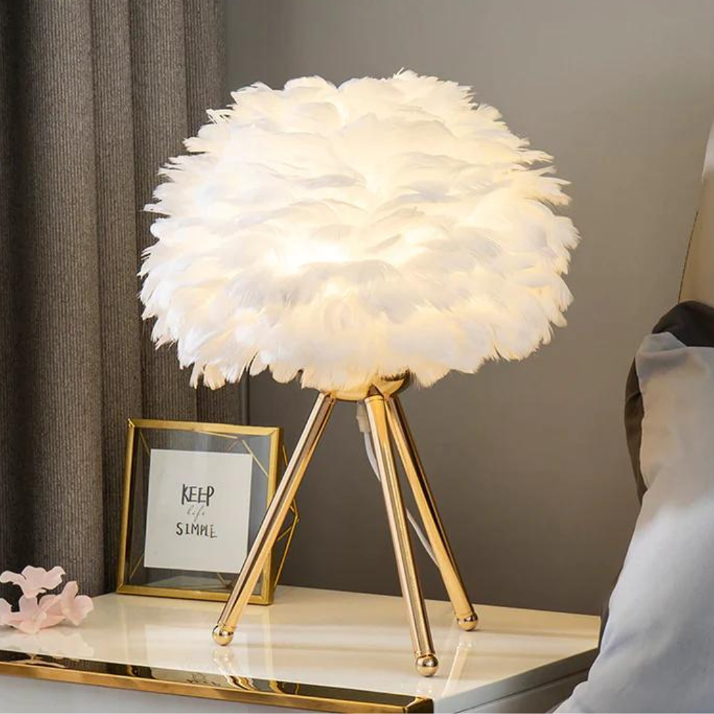 White Modern Feather LED Table Lamp