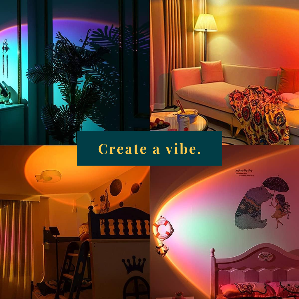 4 different spaces with the sunset lamp to show you how to create a vibe