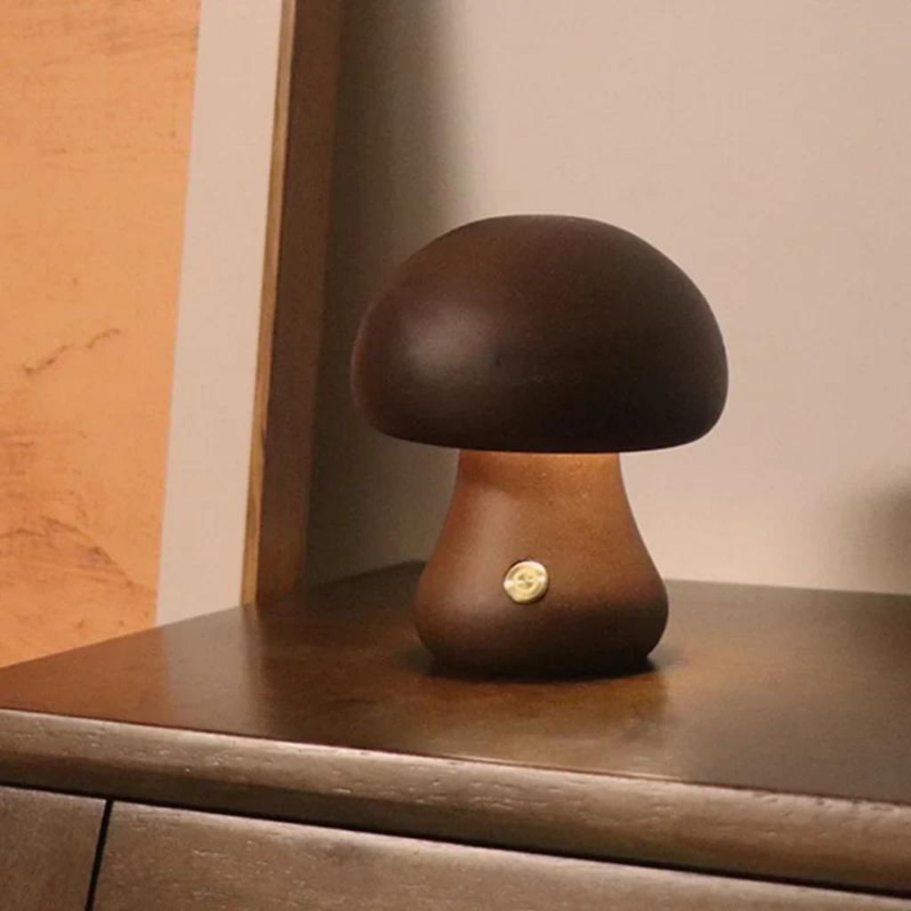 short brown Mushroom Bedside Table Lamp