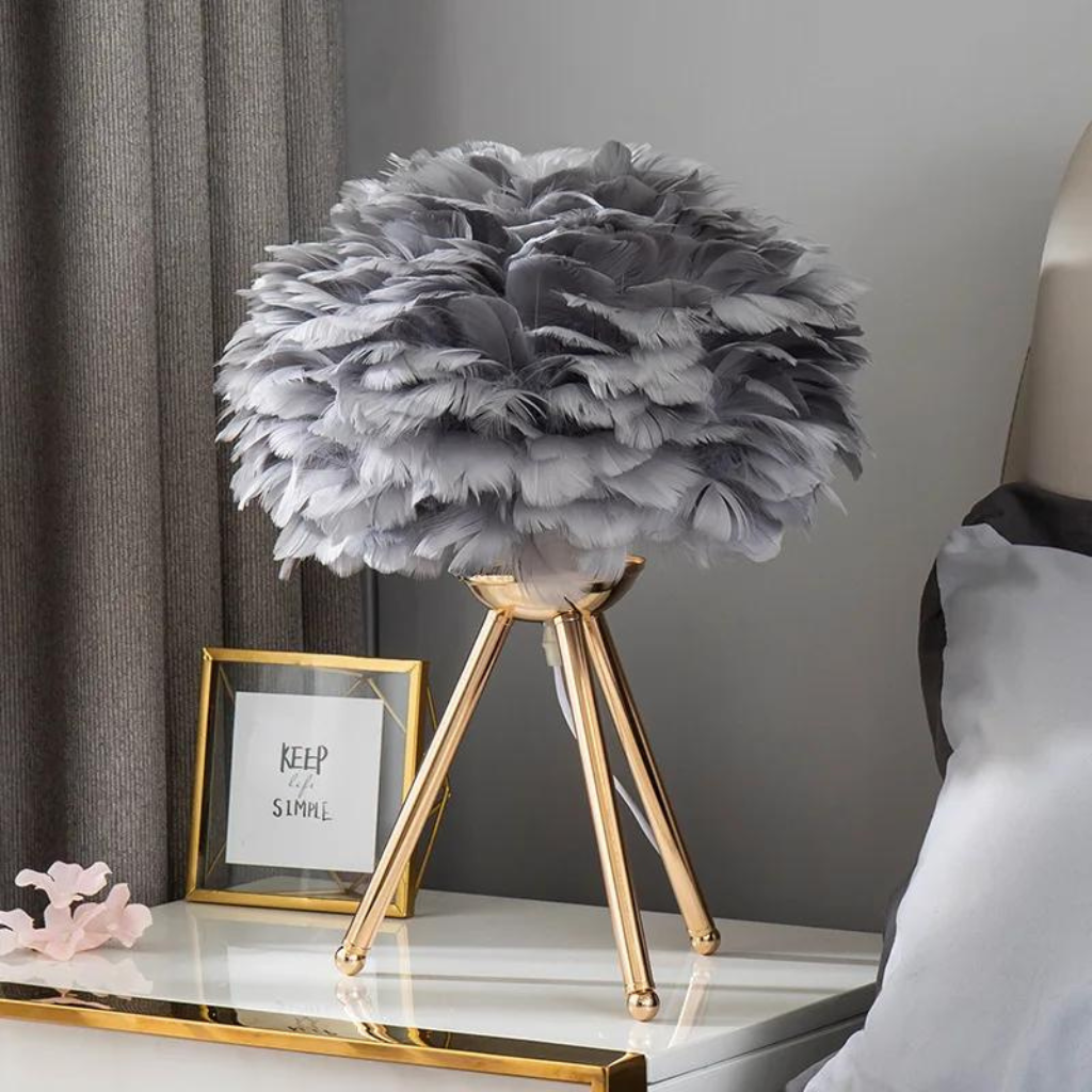 Grey Modern Feather LED Table Lamp