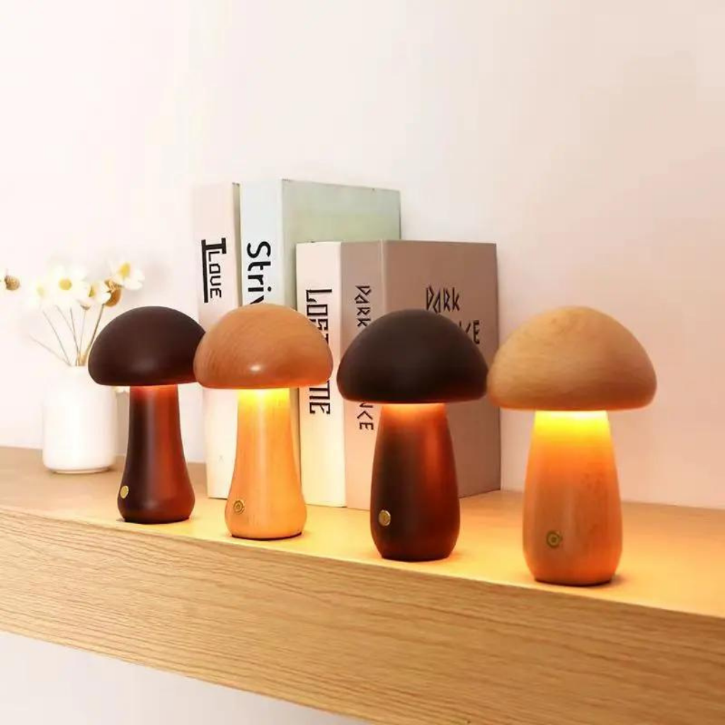 4 Mushroom Bedside Table Lamps in a row 