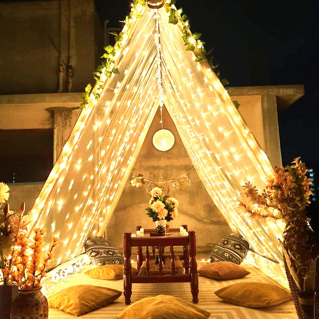 Fairy Curtain String Lights in a canopy