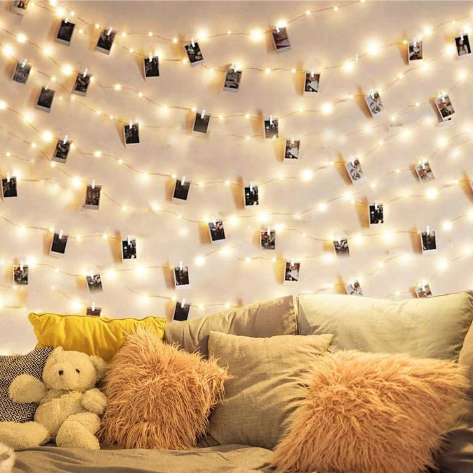 Photo Clip String Lights over a couch