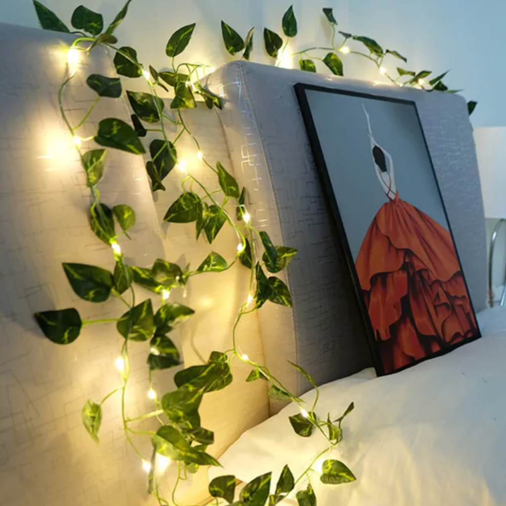 Enchanting Leaf String Lights on bookshelf