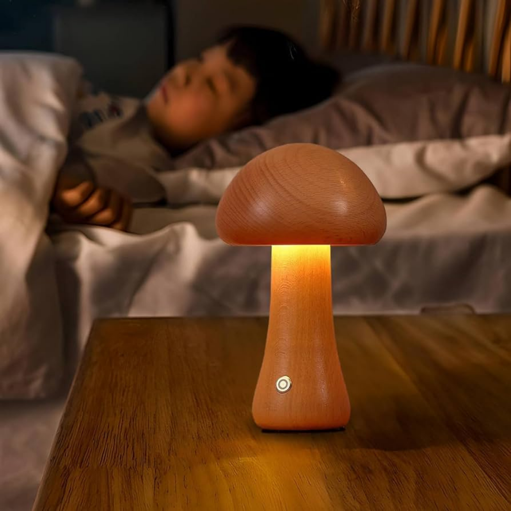 Mushroom Bedside Table Lamp on bedside table