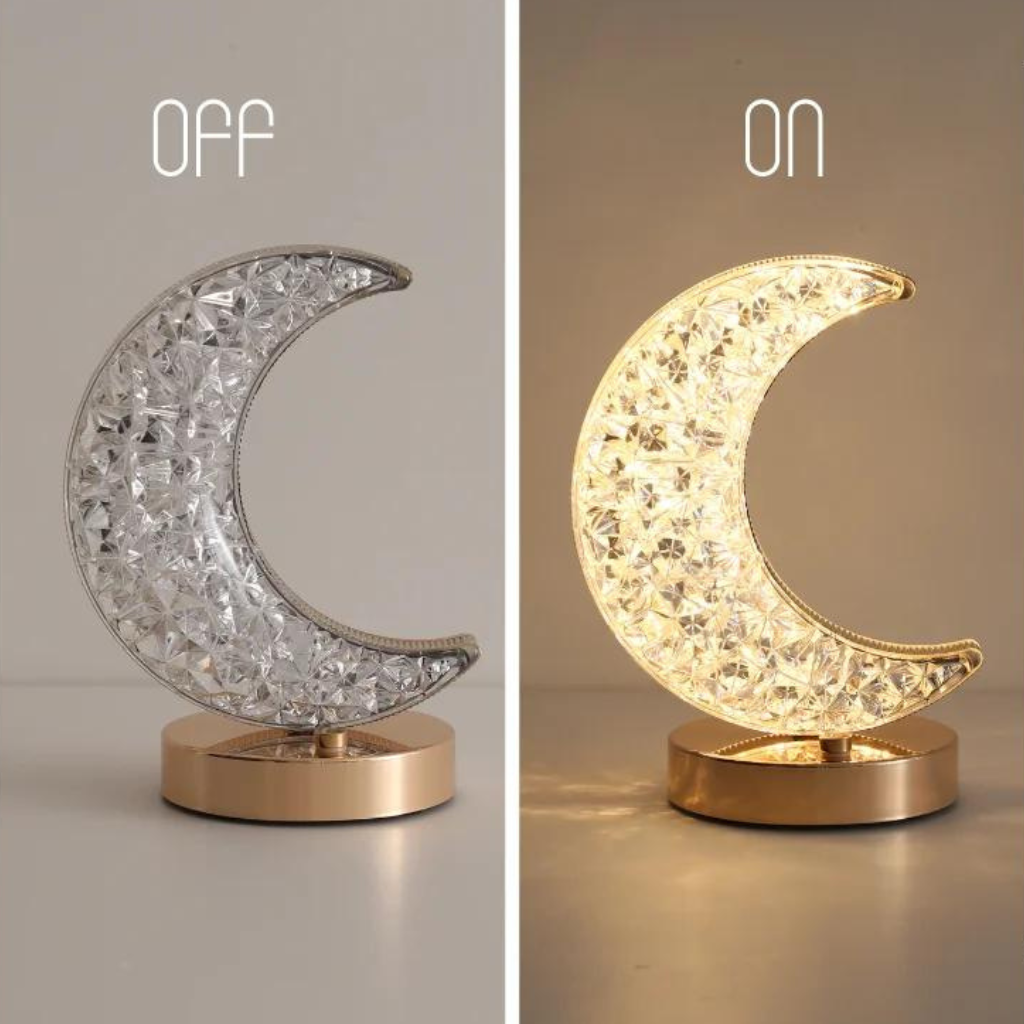 Crescent Moon night light on a desk on and off