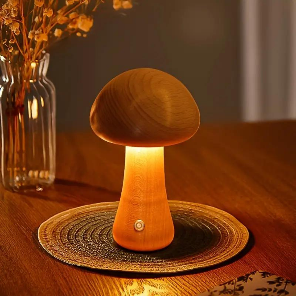 Mushroom Bedside Table Lamp on table