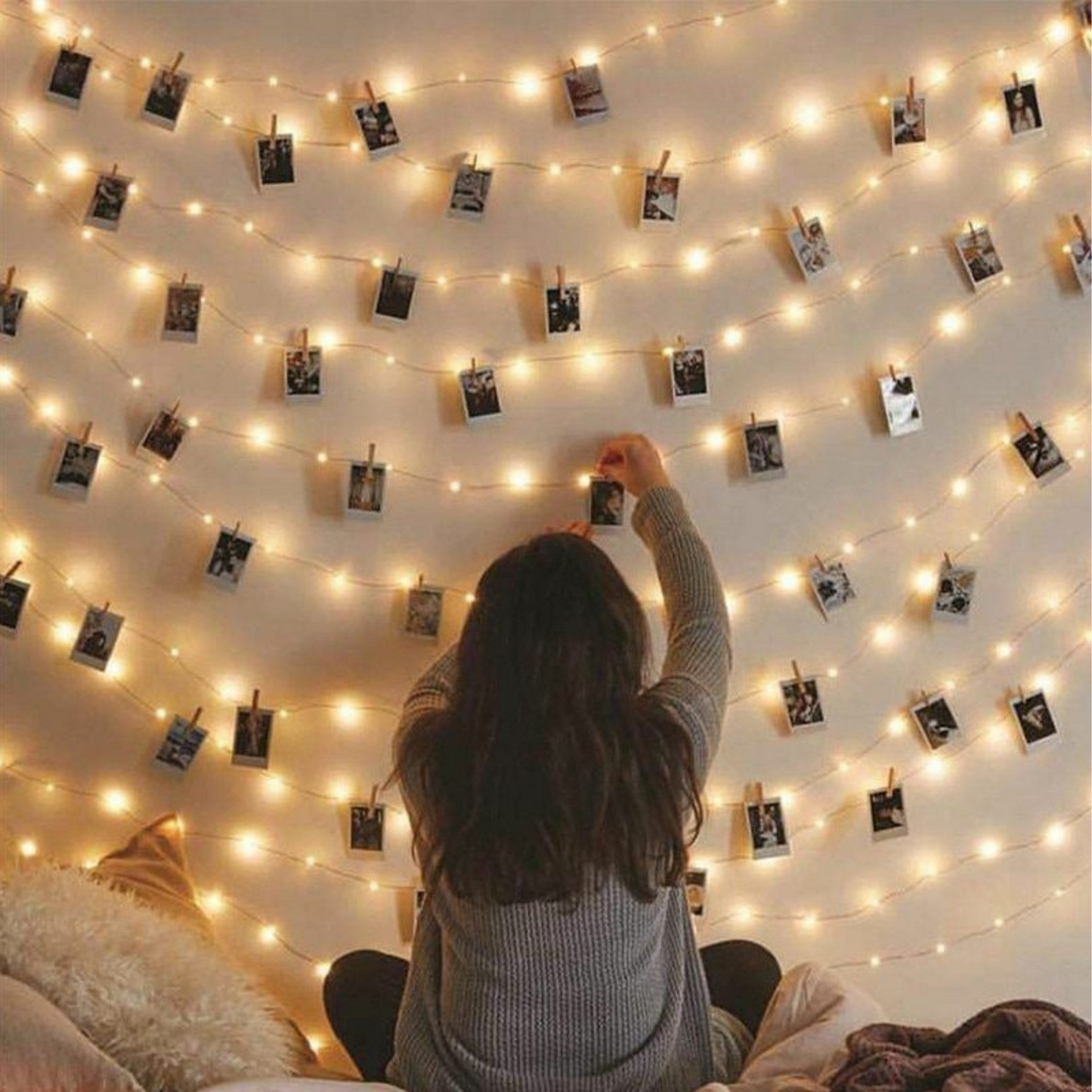 Girl hanging Photo Clip String Lights