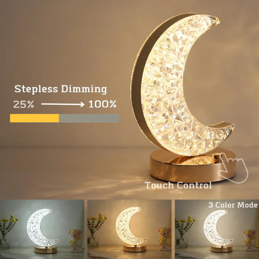 Crescent Moon night light on a desk touch control dimming