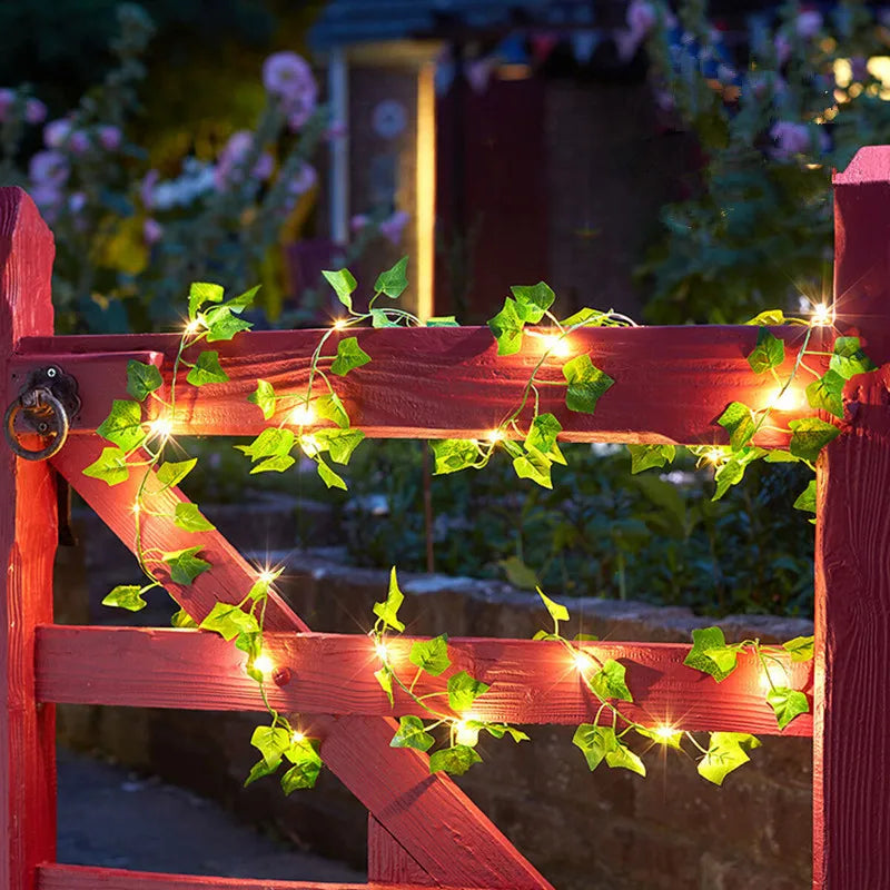 Enchanting Leaf String Lights wrapped on a fence